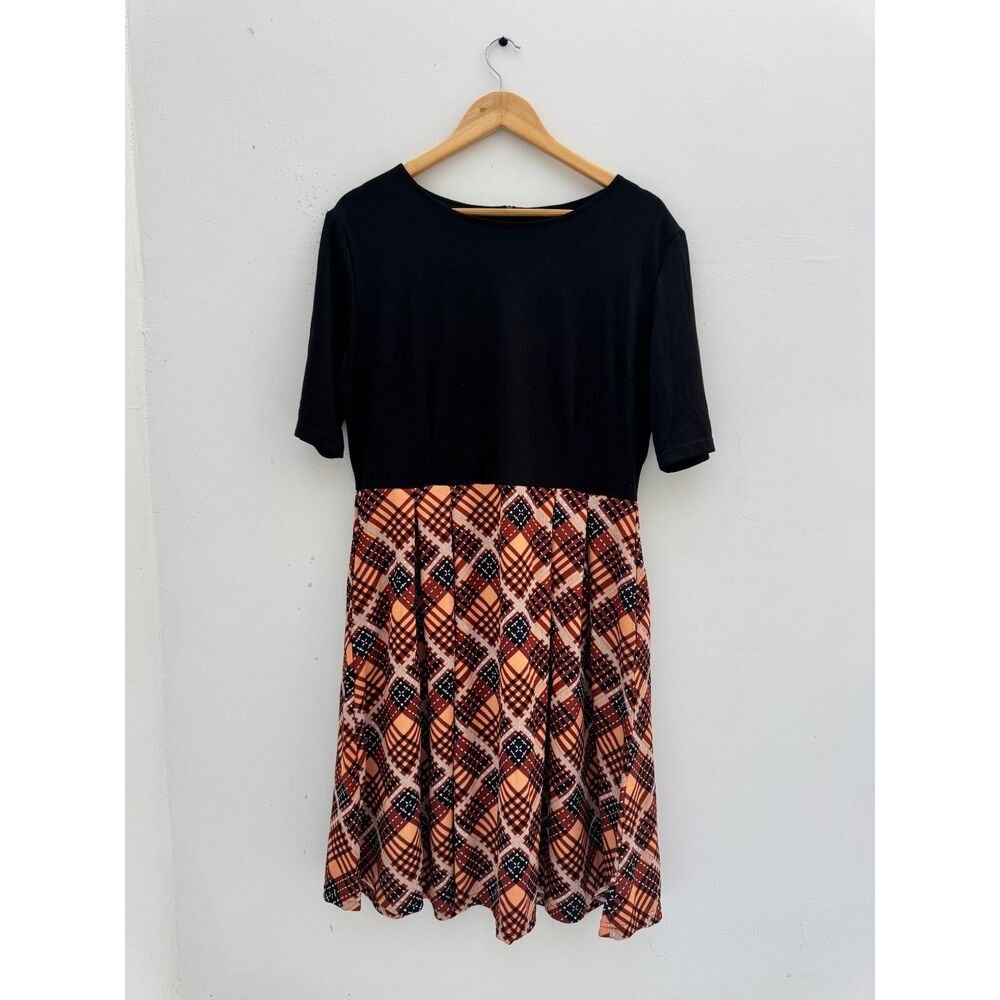 NWT Oxiuly Fashion Black Plaid Fit & Flare Dress Size 2XL Colorblock New